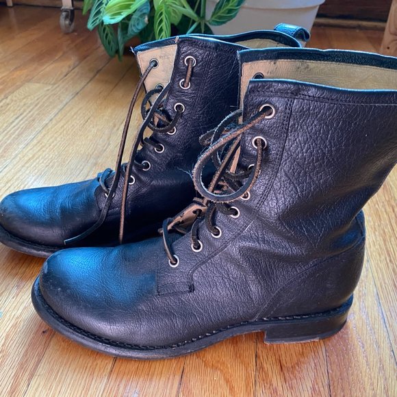Frye Black Leather Combat Boots - Picture 3 of 6